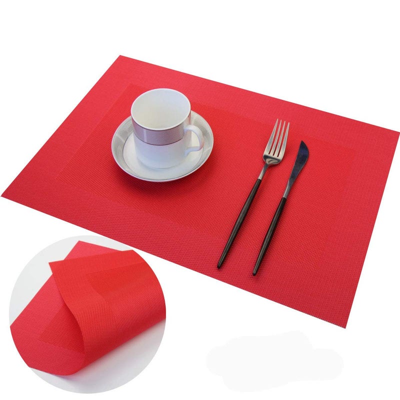 PIGCHCY Placemats Vinyl Washable Table Mats Elegant Non-Slip Placemats for Dinner Table Set of 4 (Red) - Image 4
